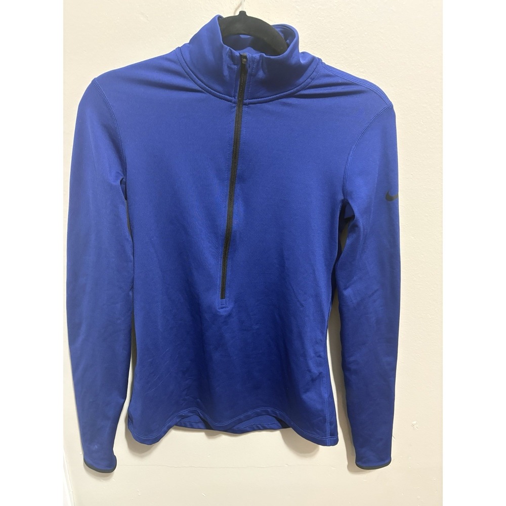 Nike Pro Dri-FIT Women's Medium Half Zip Pullover Blue Top Black Swoosh Workout